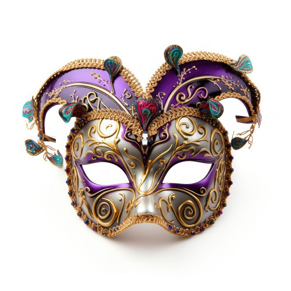 Mardi gras mask carnival jewelry white background.