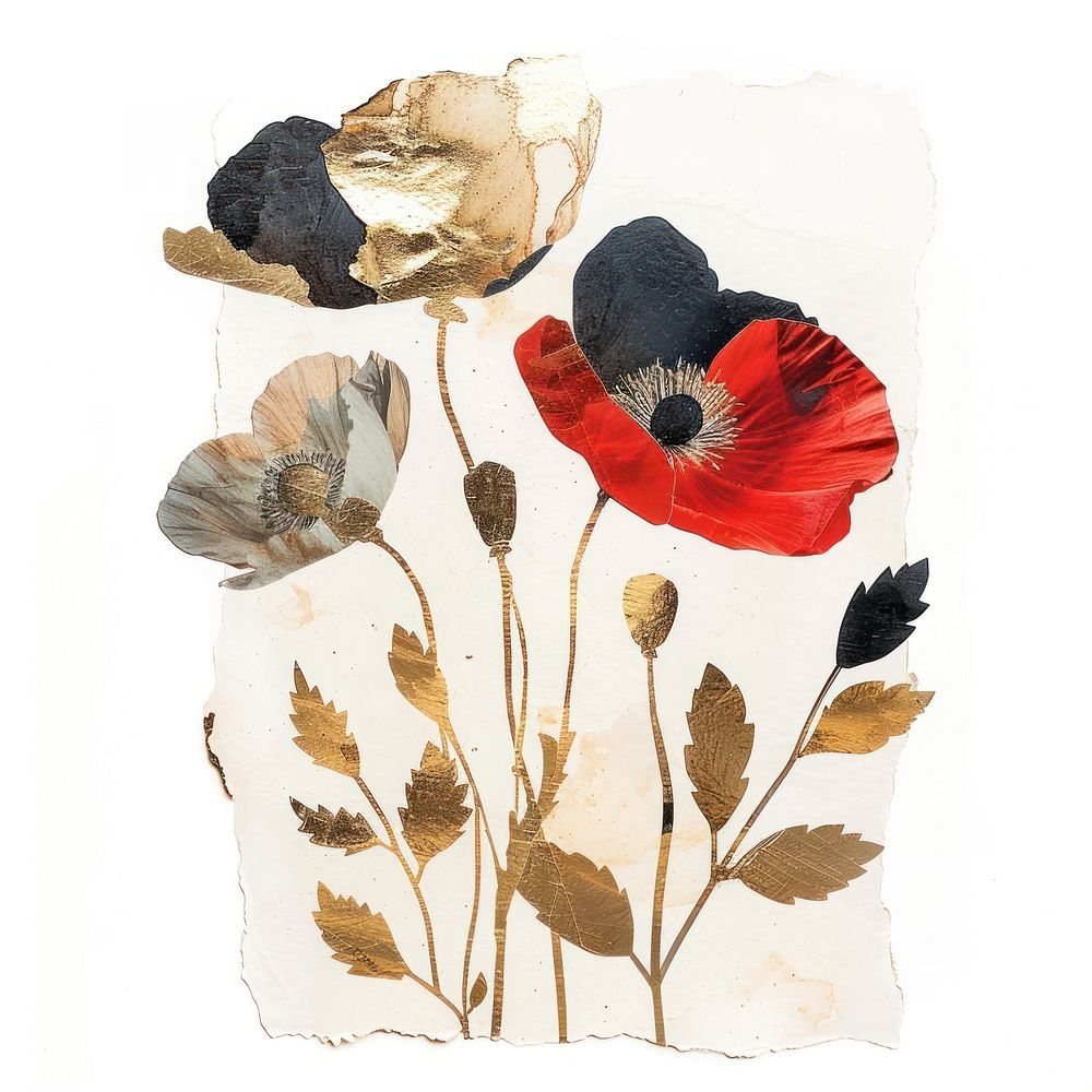 Poppy shape collage cutouts painting flower plant.