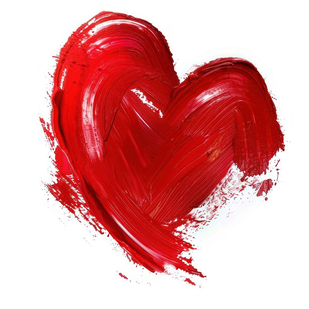 Heart shape brush strokes red white background splattered.