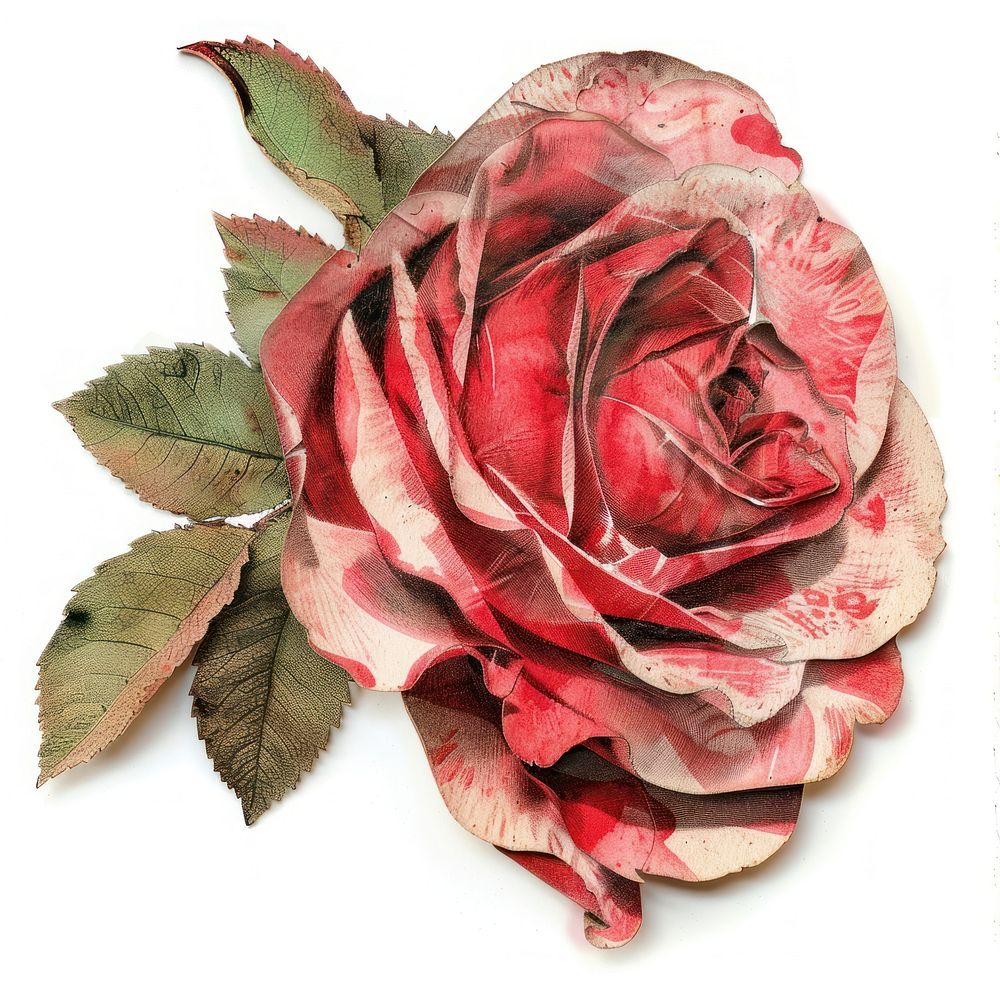 Rose shape collage cutouts flower plant white background.