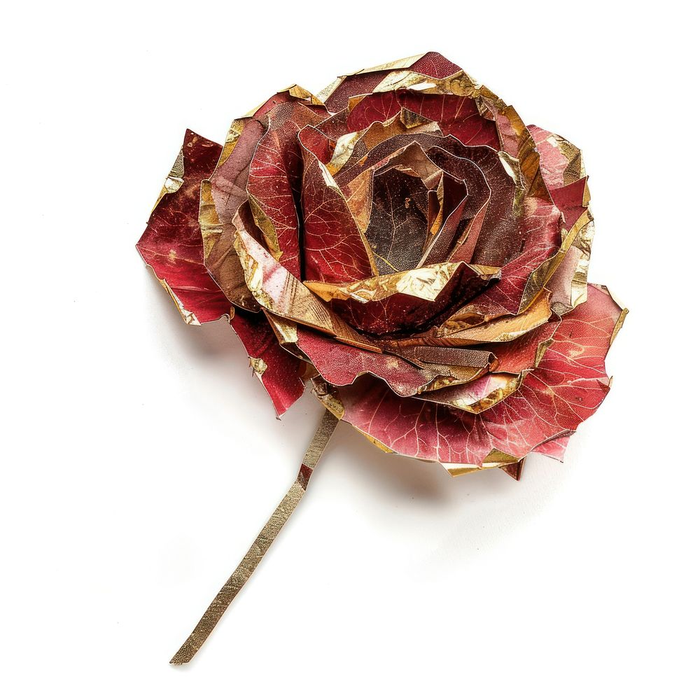 Rose shape collage cutouts brooch white background inflorescence.