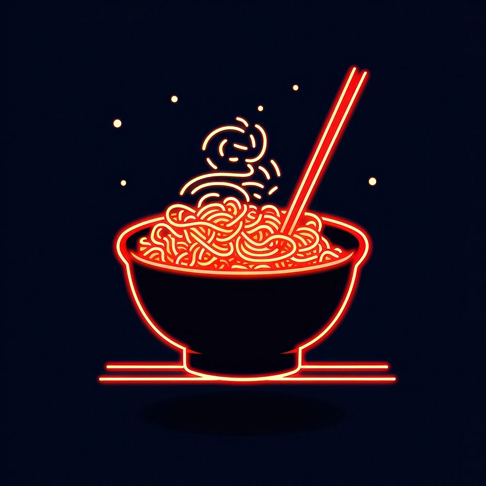 Noodles and chopstick icon chopsticks bowl neon.