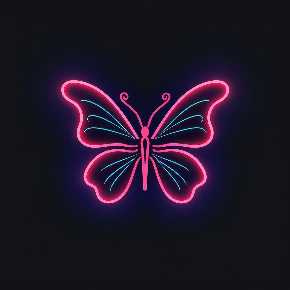 Butterfly icon neon nature night.
