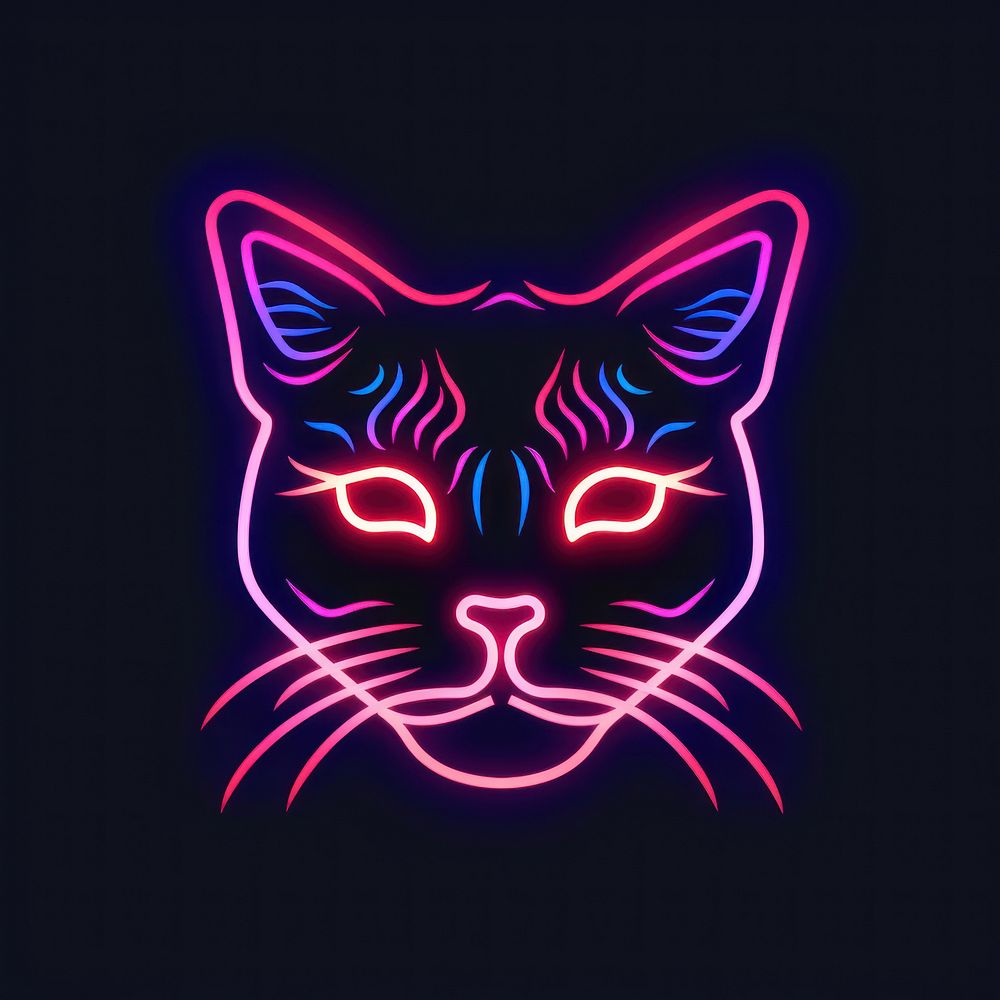 Cat icon neon purple night.