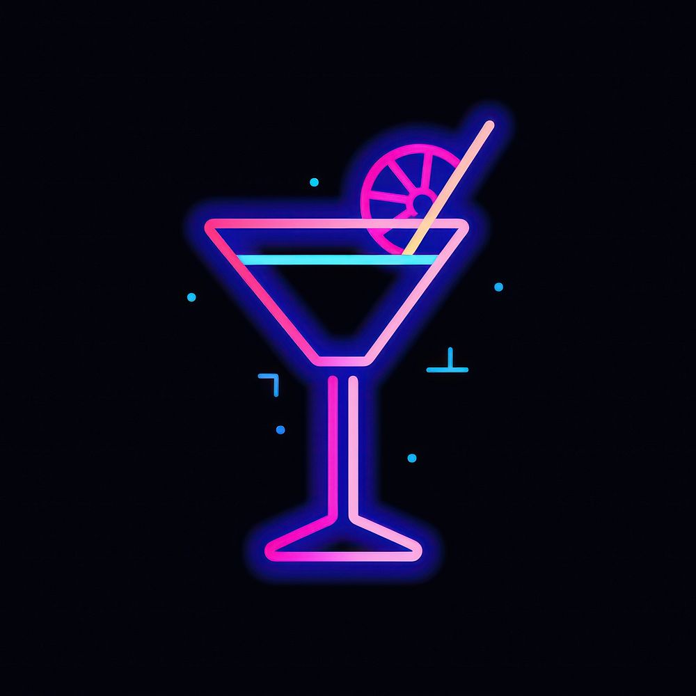 Cocktail icon neon purple line.