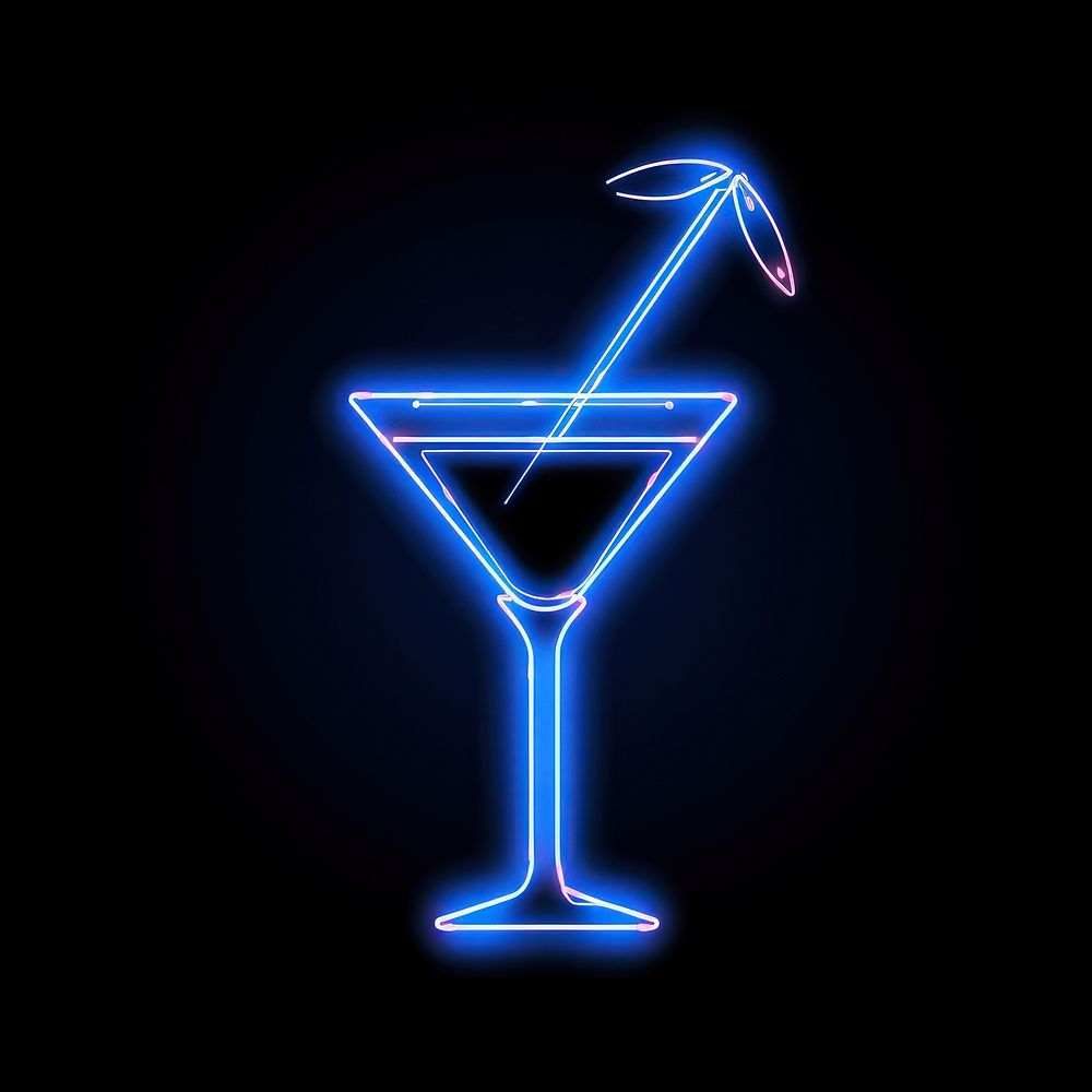 Cocktail icon neon lighting line.