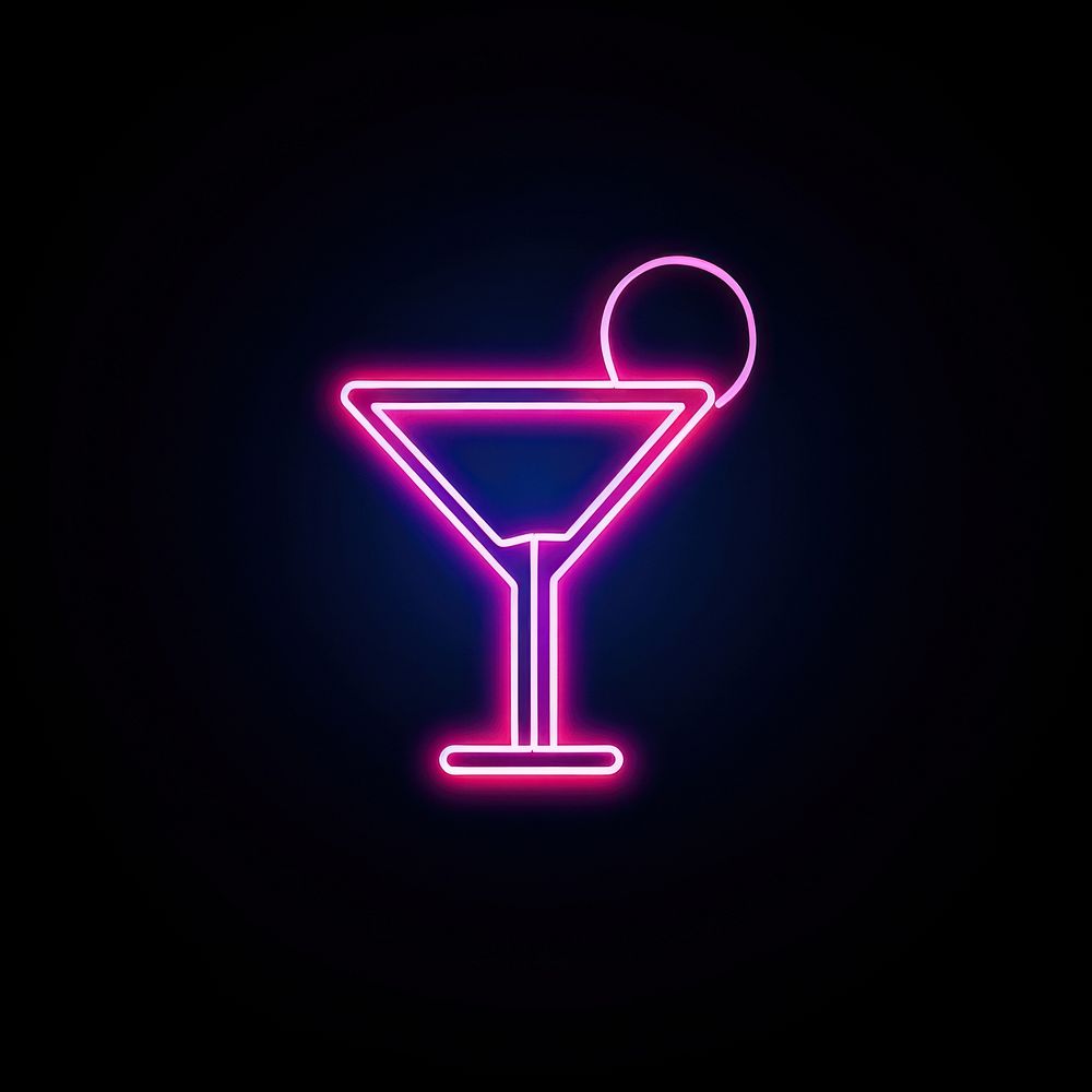 Cocktail icon neon light line.