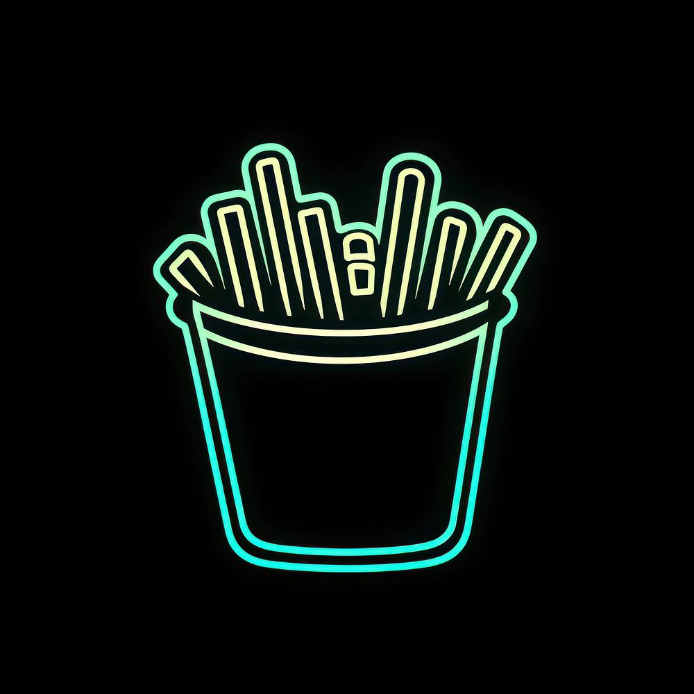 French fries icon neon lighting line.