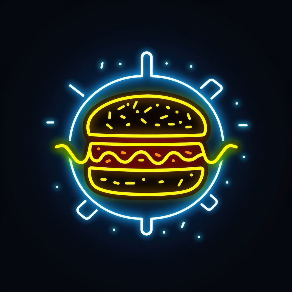 Hamburger icon neon illuminated sandwich.