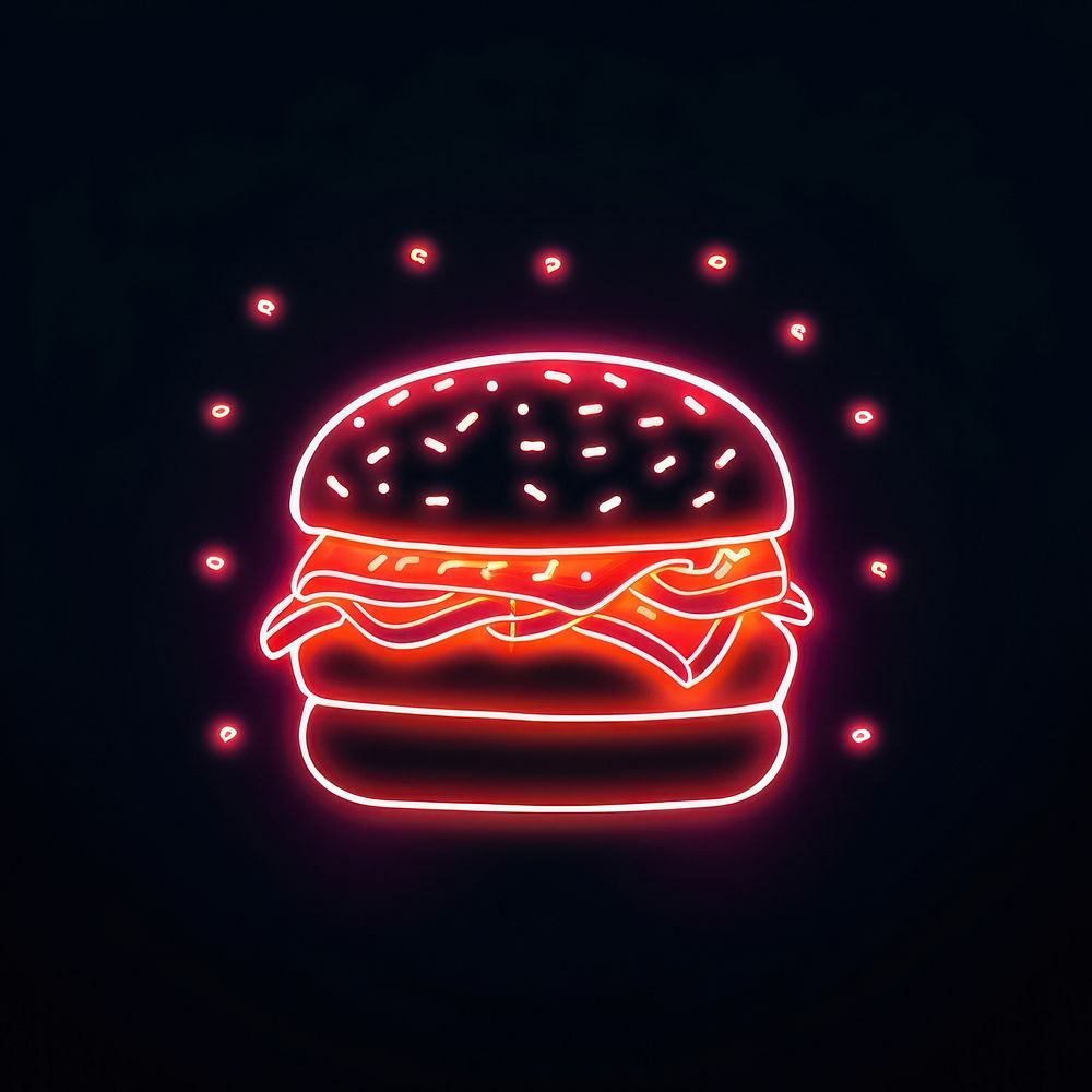 Hamburger icon neon night food.