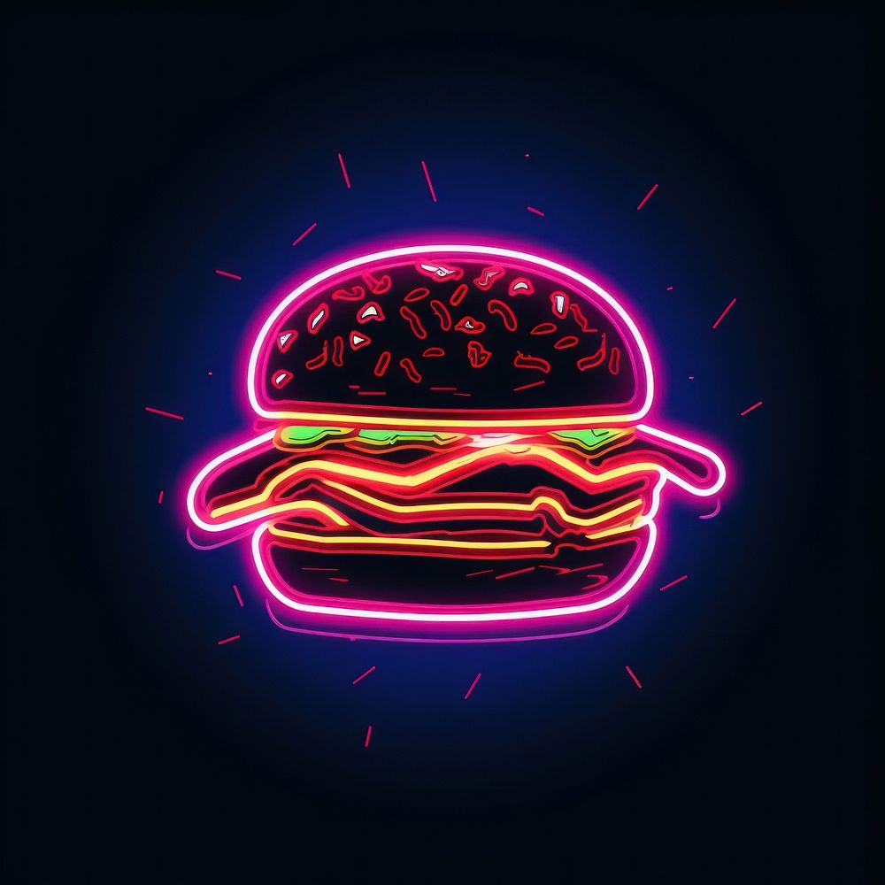 Hamburger icon neon illuminated freshness.