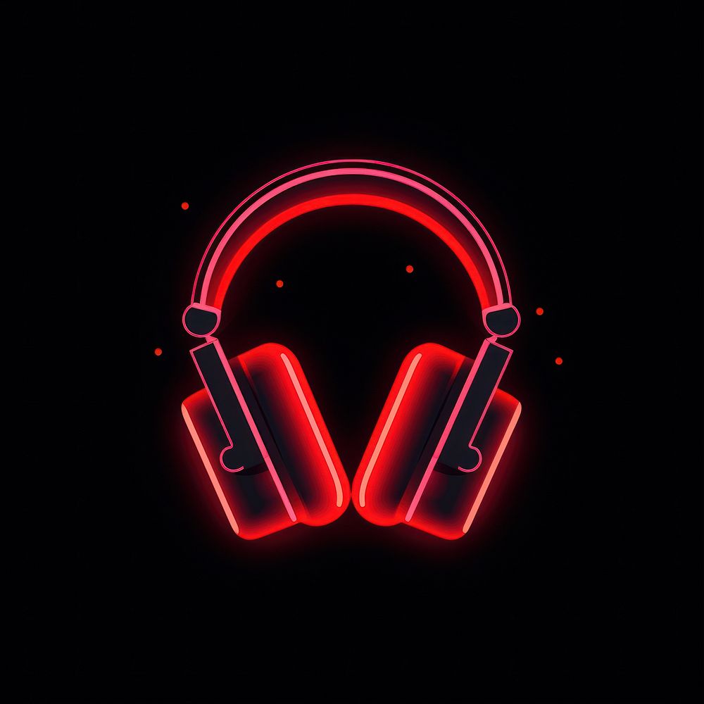 Headphones icon neon light red.