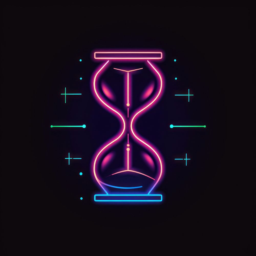 Hourglass icon neon light line.