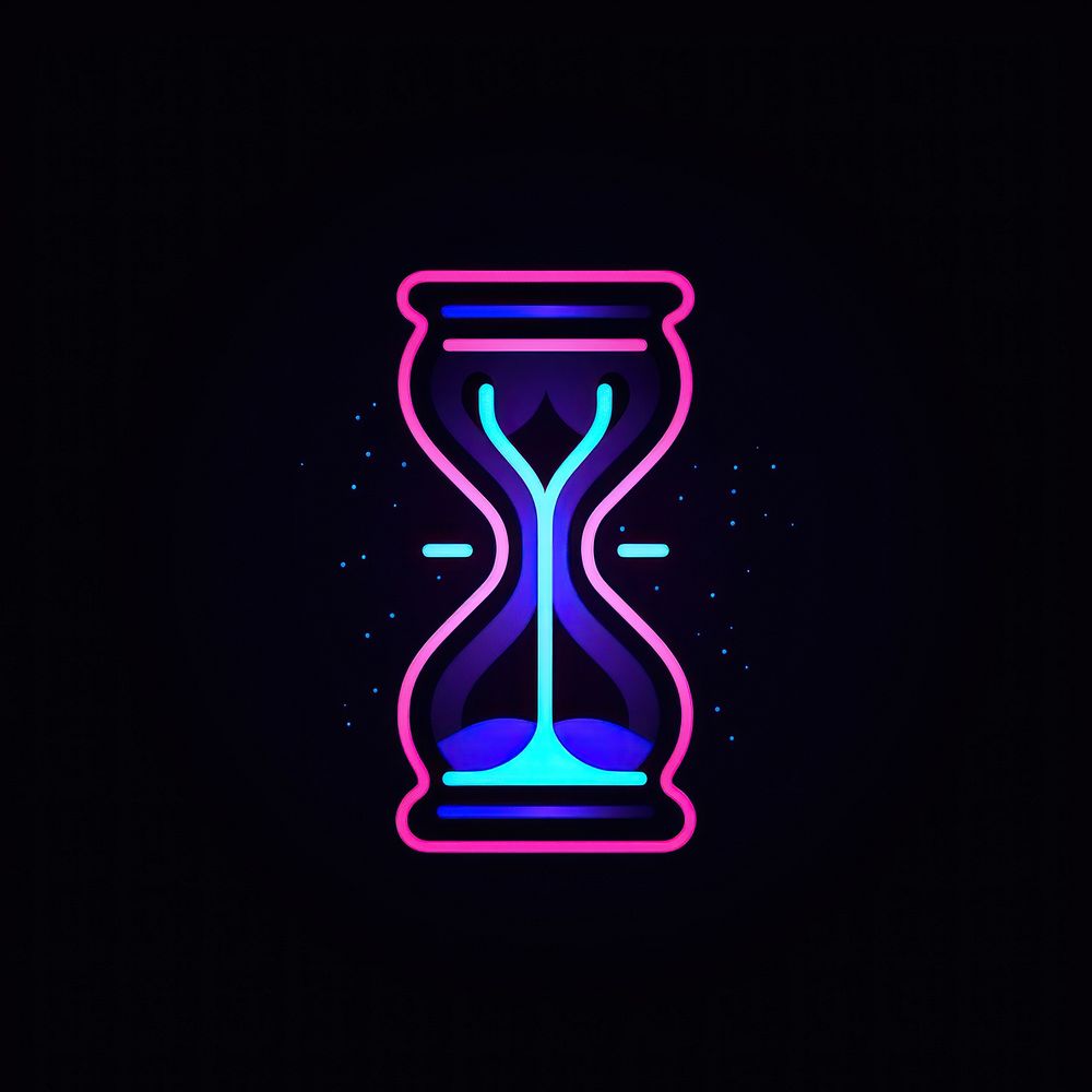 Hourglass icon neon light line.