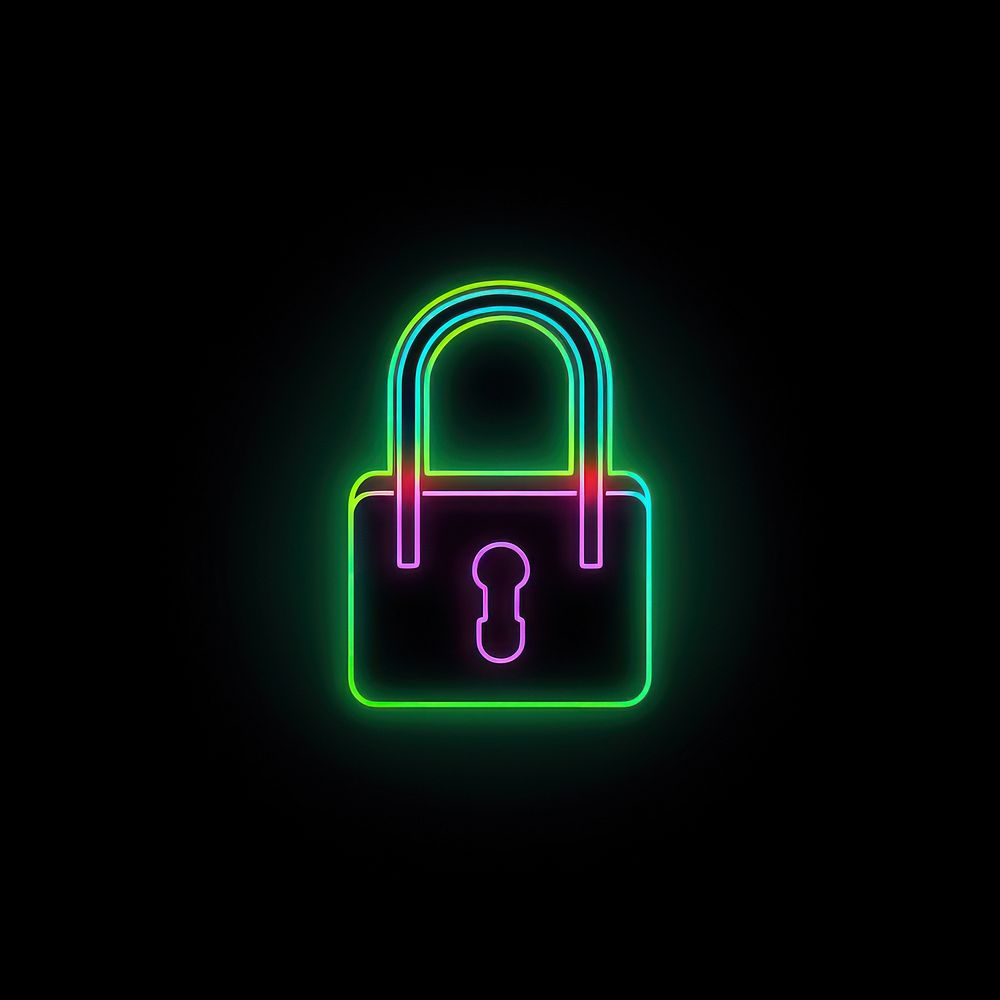 Lock icon security light neon.