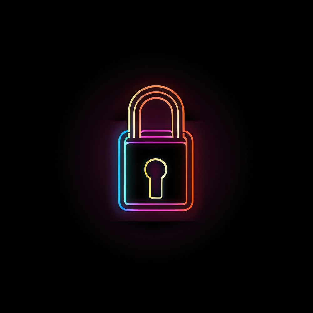 Lock icon security line neon.