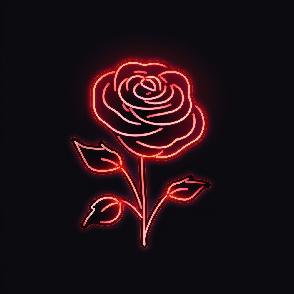Rose icon neon light line.