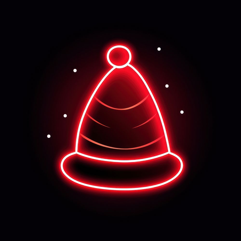 Santa hat icon light night line.