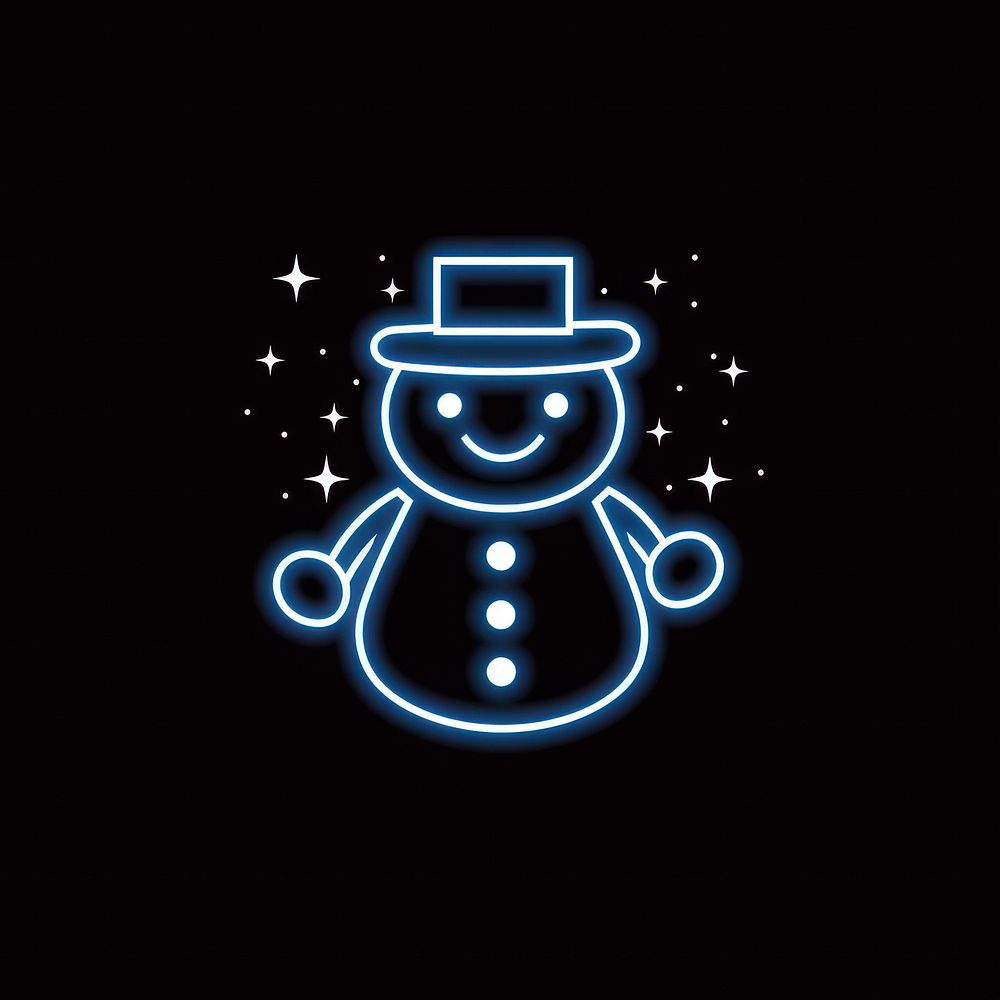 Snowman icon night line neon.