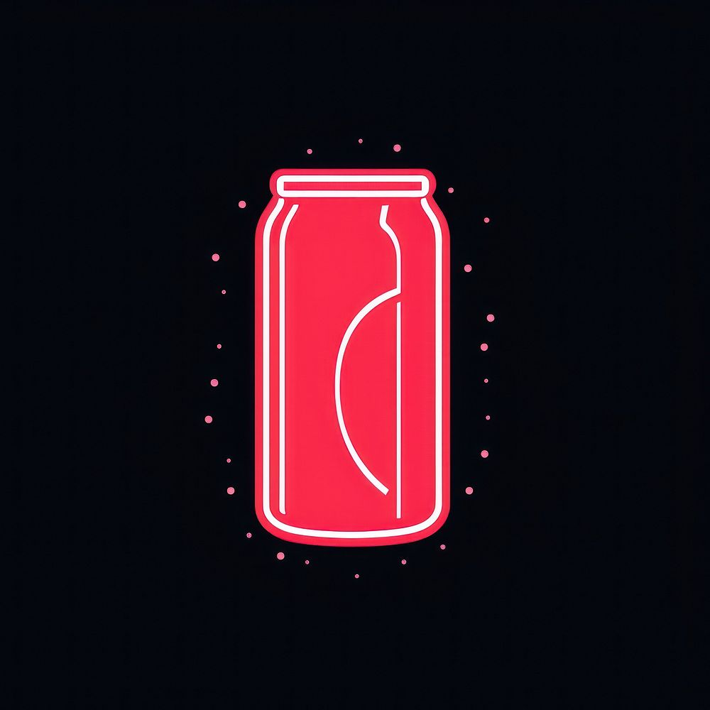 Soda can icon neon red refreshment.