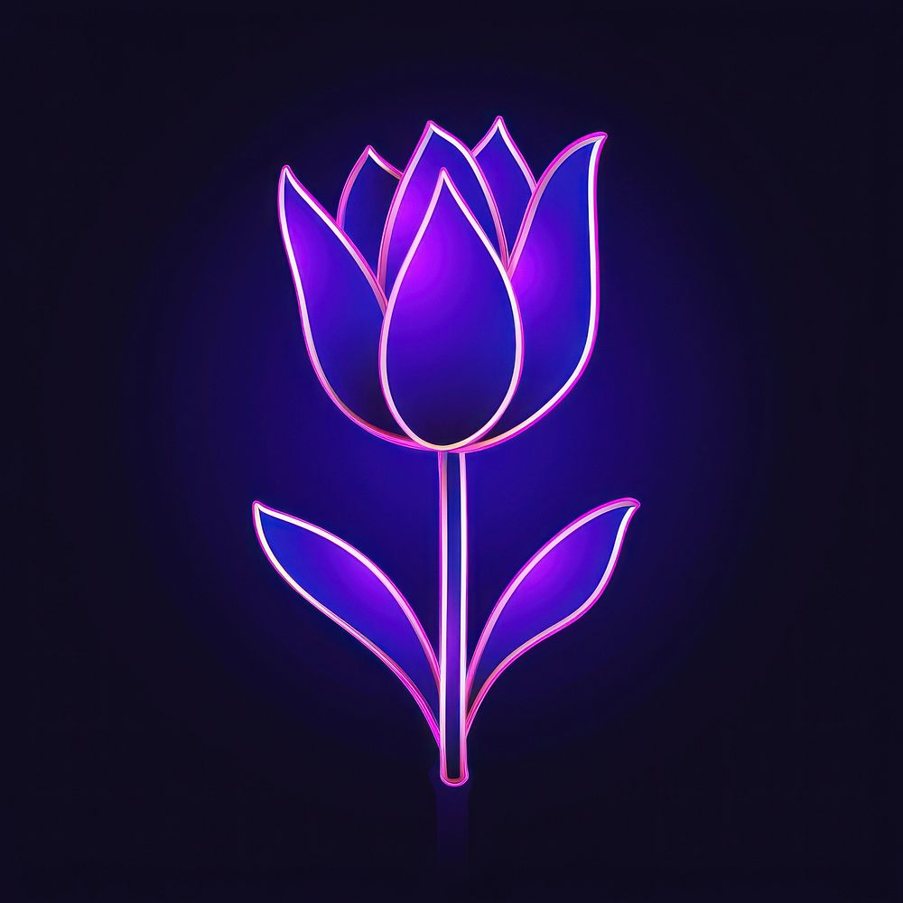 Tulip icon purple neon light.