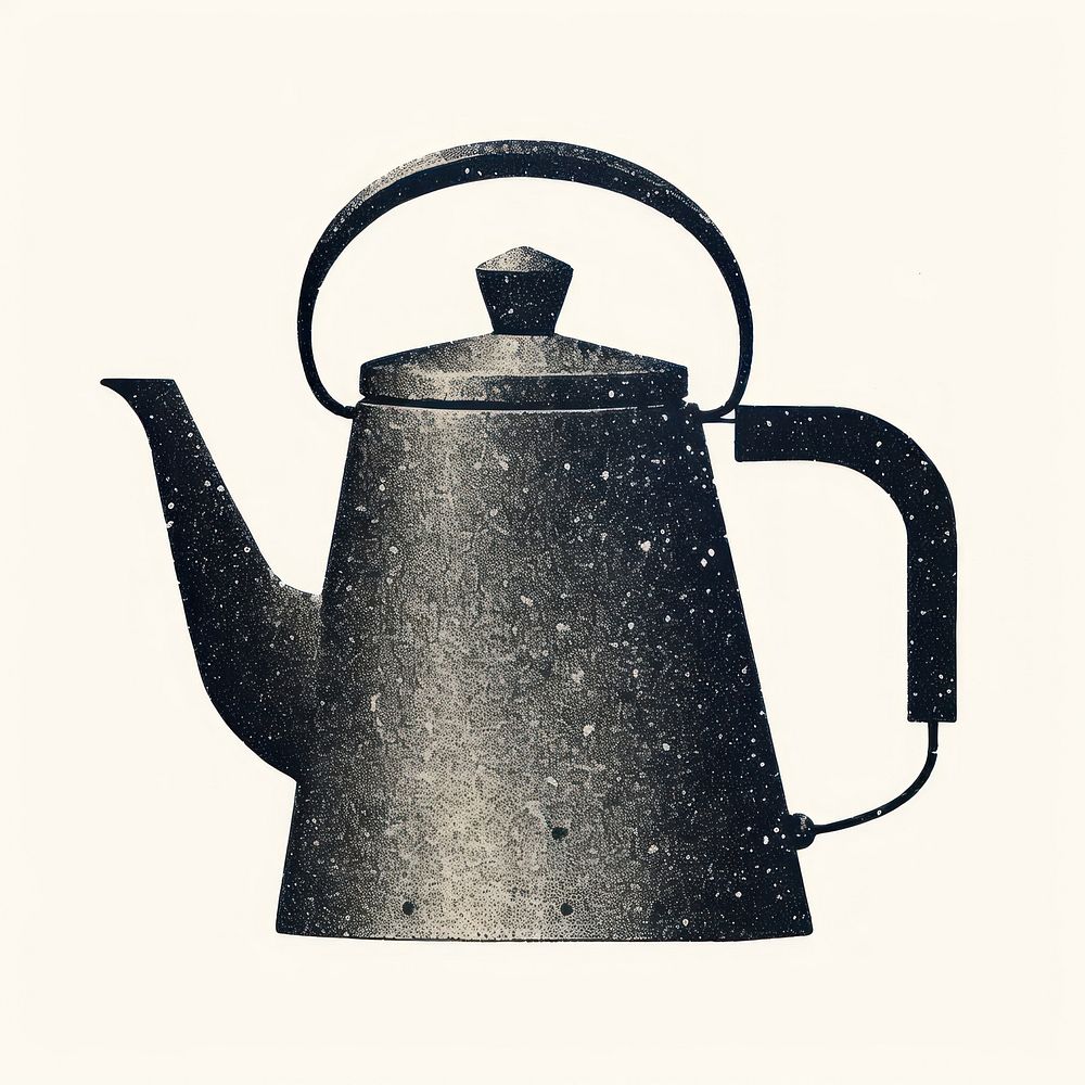 Silkscreen of a kettle teapot refreshment monochrome.
