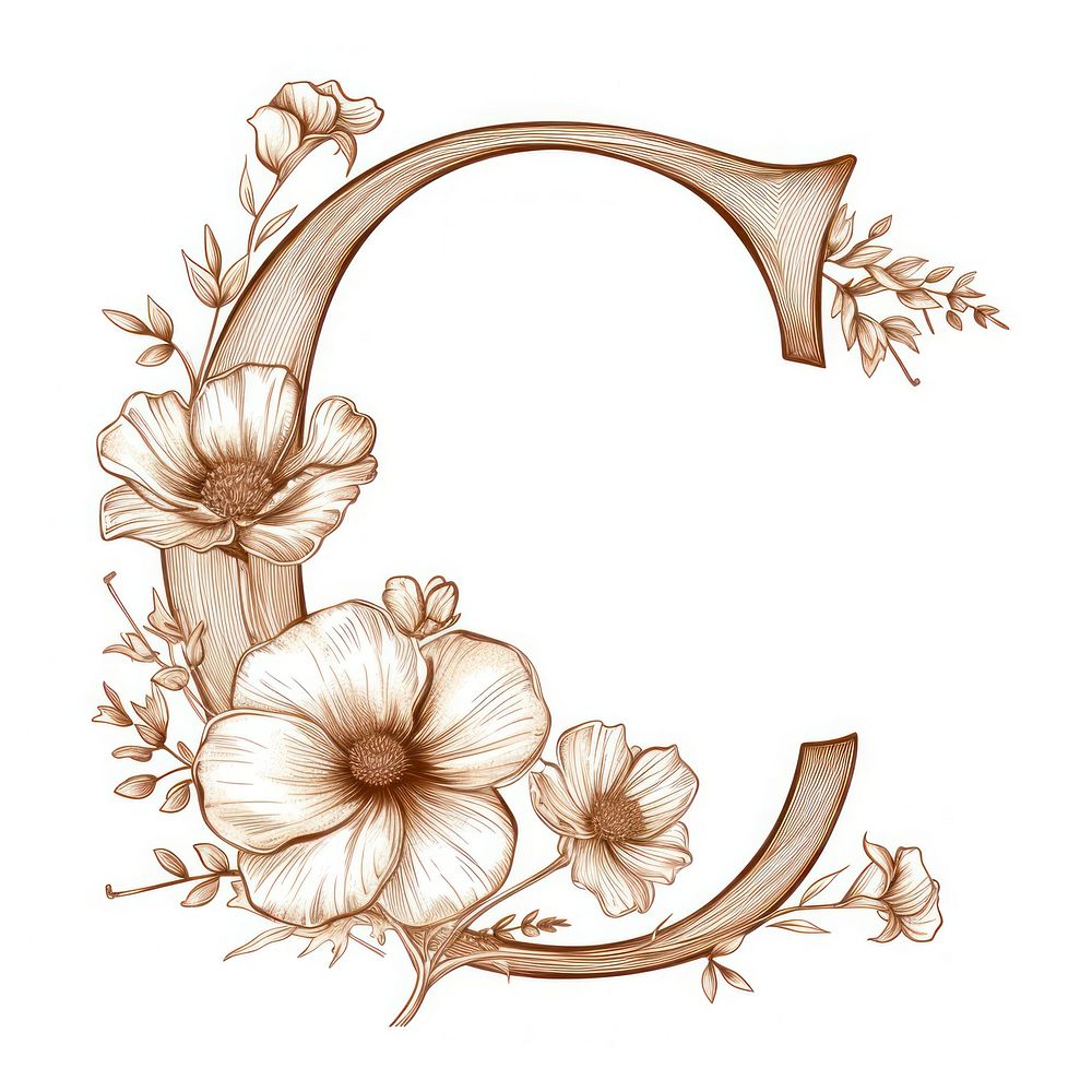 Letter c flower sketch pattern.