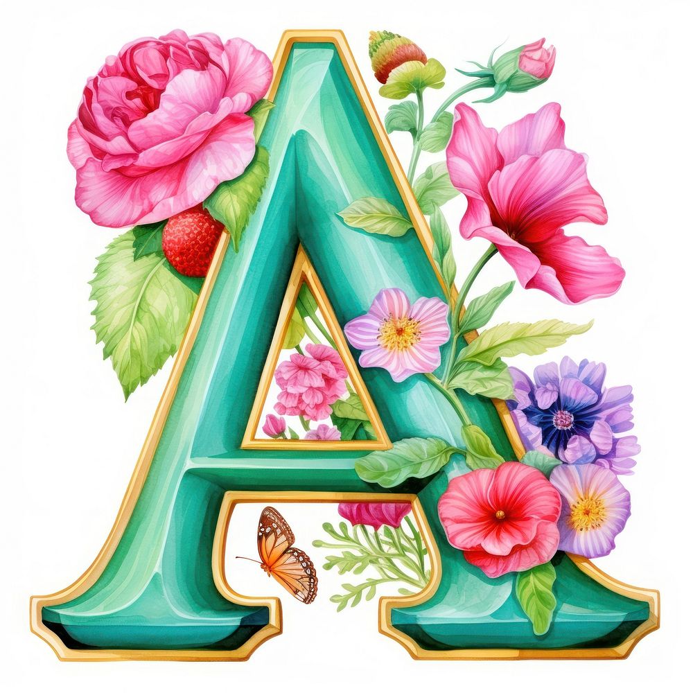 Alphabet A printable sticker flower plant freshness.