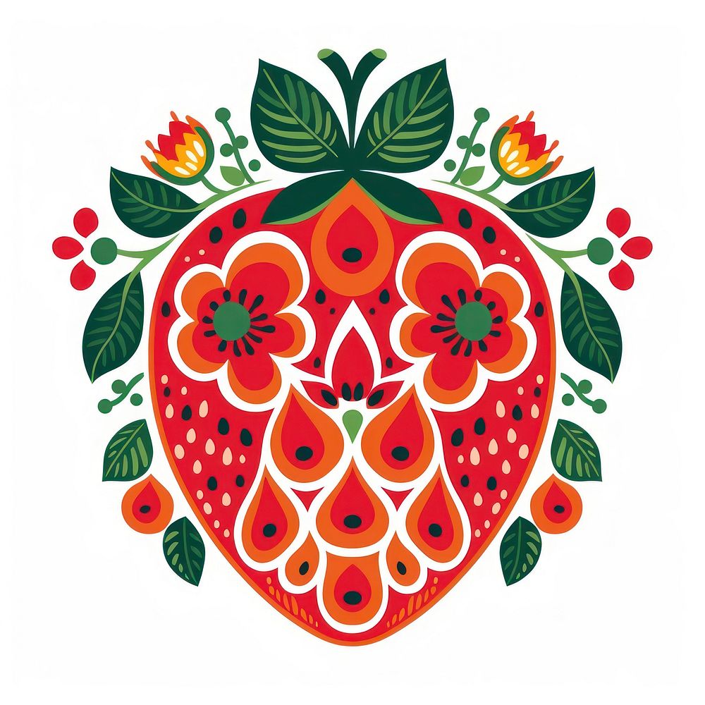 Vector strawberry impressionism art embroidery graphics.