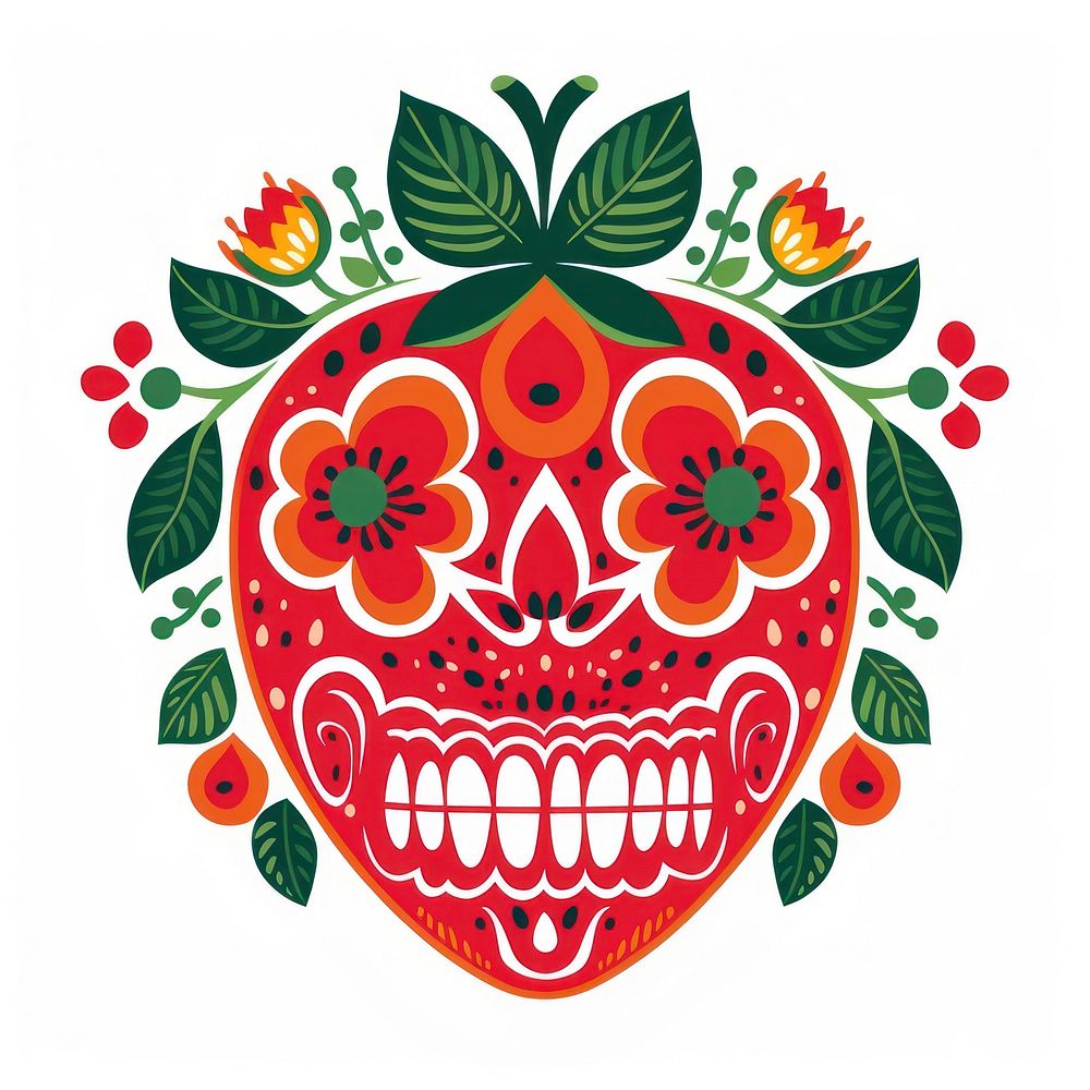 Vector strawberry skull impressionism art embroidery graphics.
