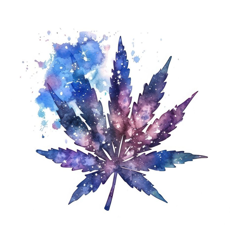 Marijuana leaf shaped in Watercolor style animal purple plant.
