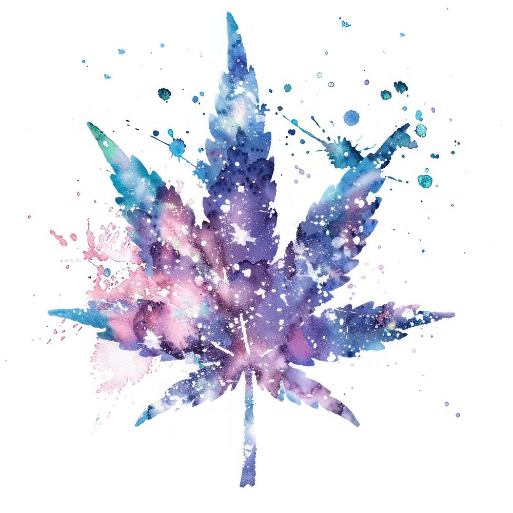 Marijuana leaf shaped in Watercolor style fireworks graphics outdoors.