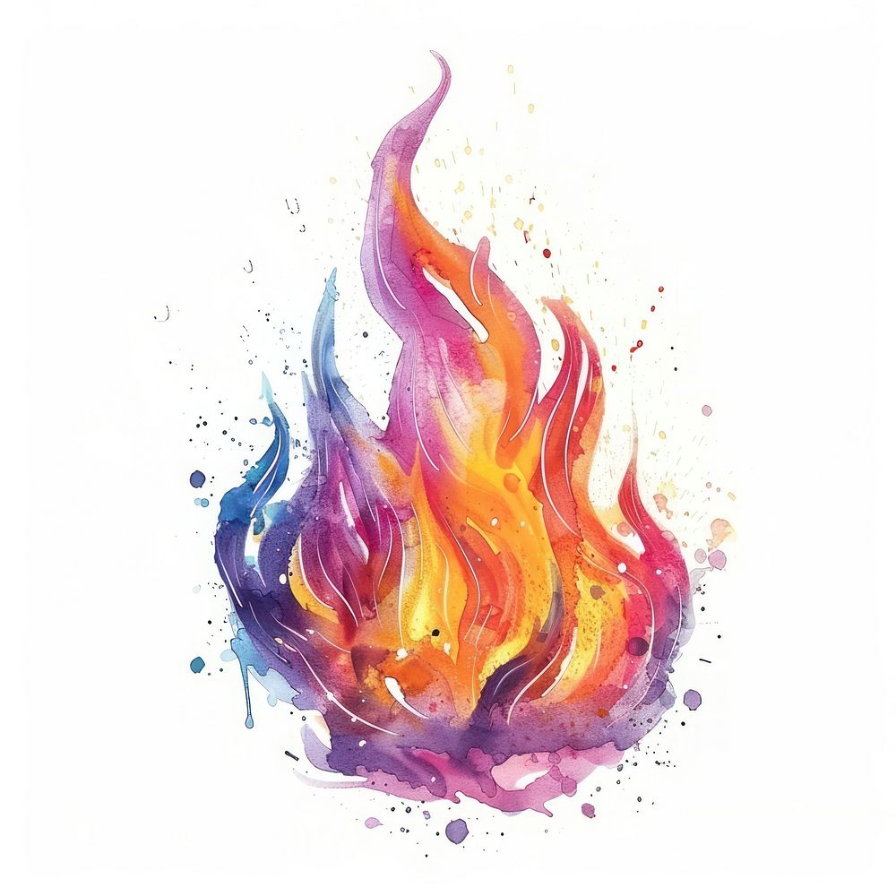 Flame in Watercolor style flame painting graphics.