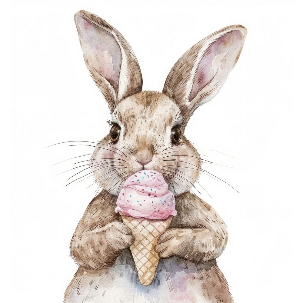 Rabbit Holding Ice cream rabbit illustrated ice cream.