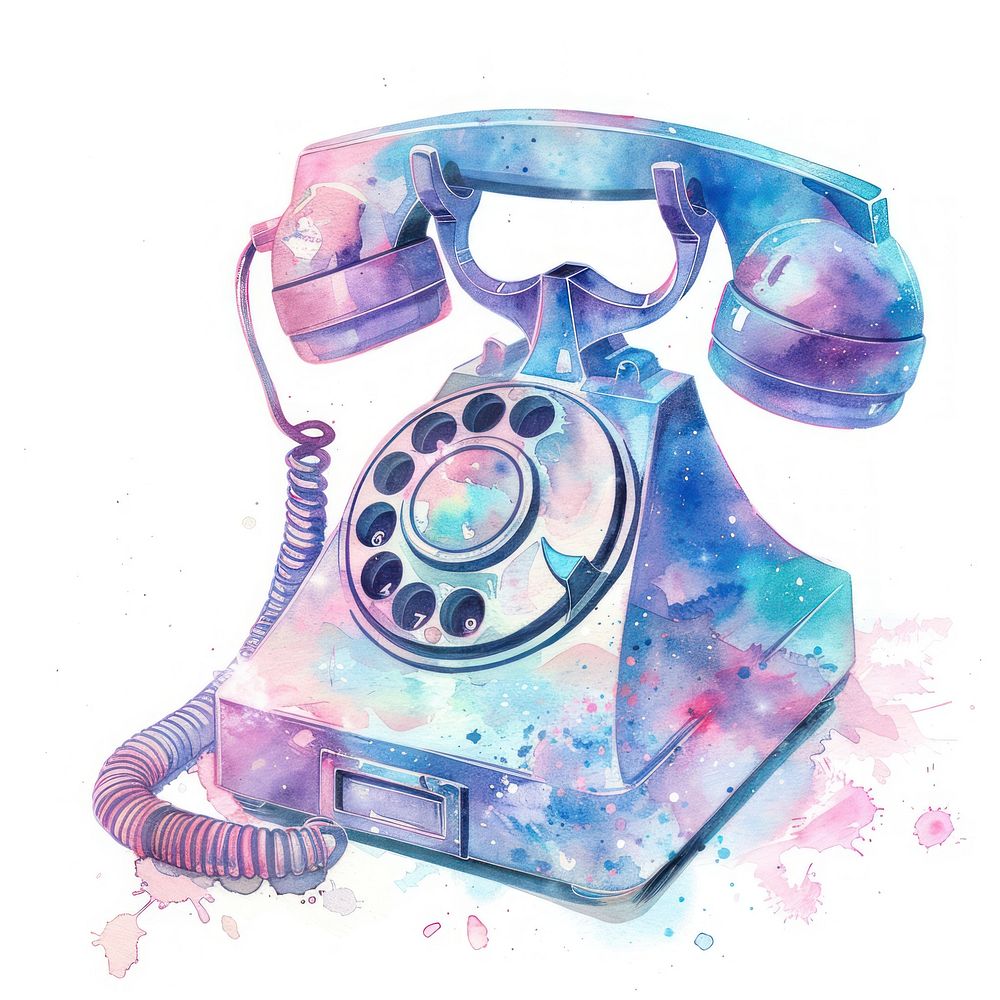 Telephone in Watercolor style electronics disk dial telephone.