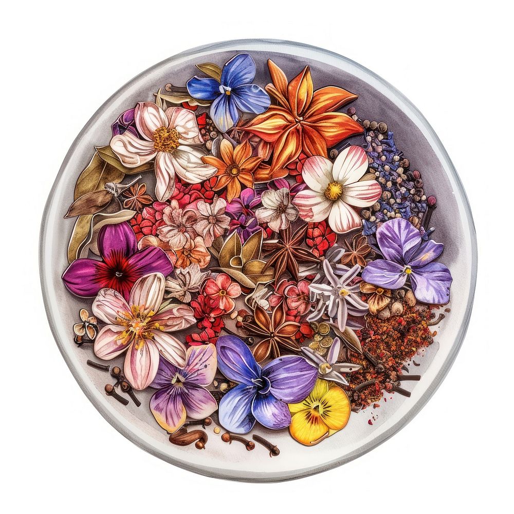 Flower Collage spices in bowl flower blossom herbal.