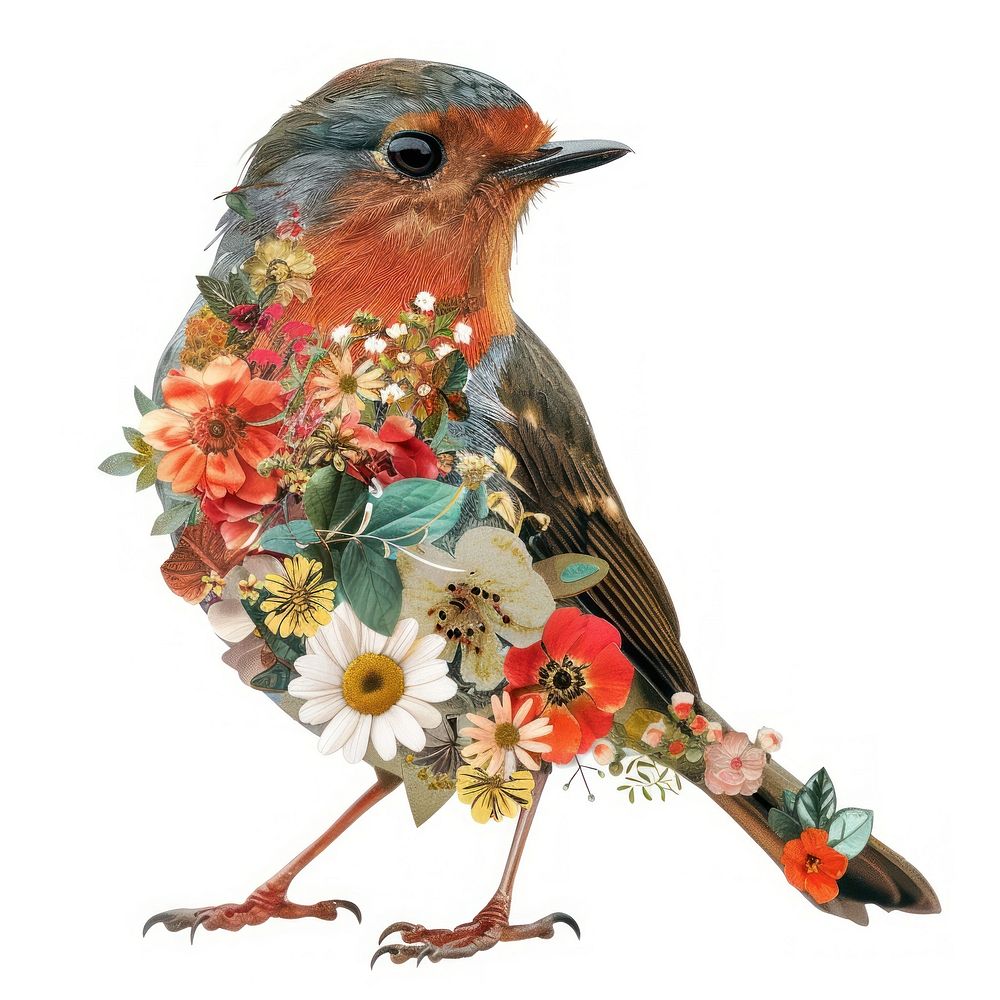 Flower Collage Robin Bird pattern robin bird.