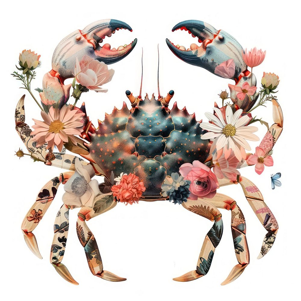Flower Collage Cancer Zodiac crab invertebrate chandelier.