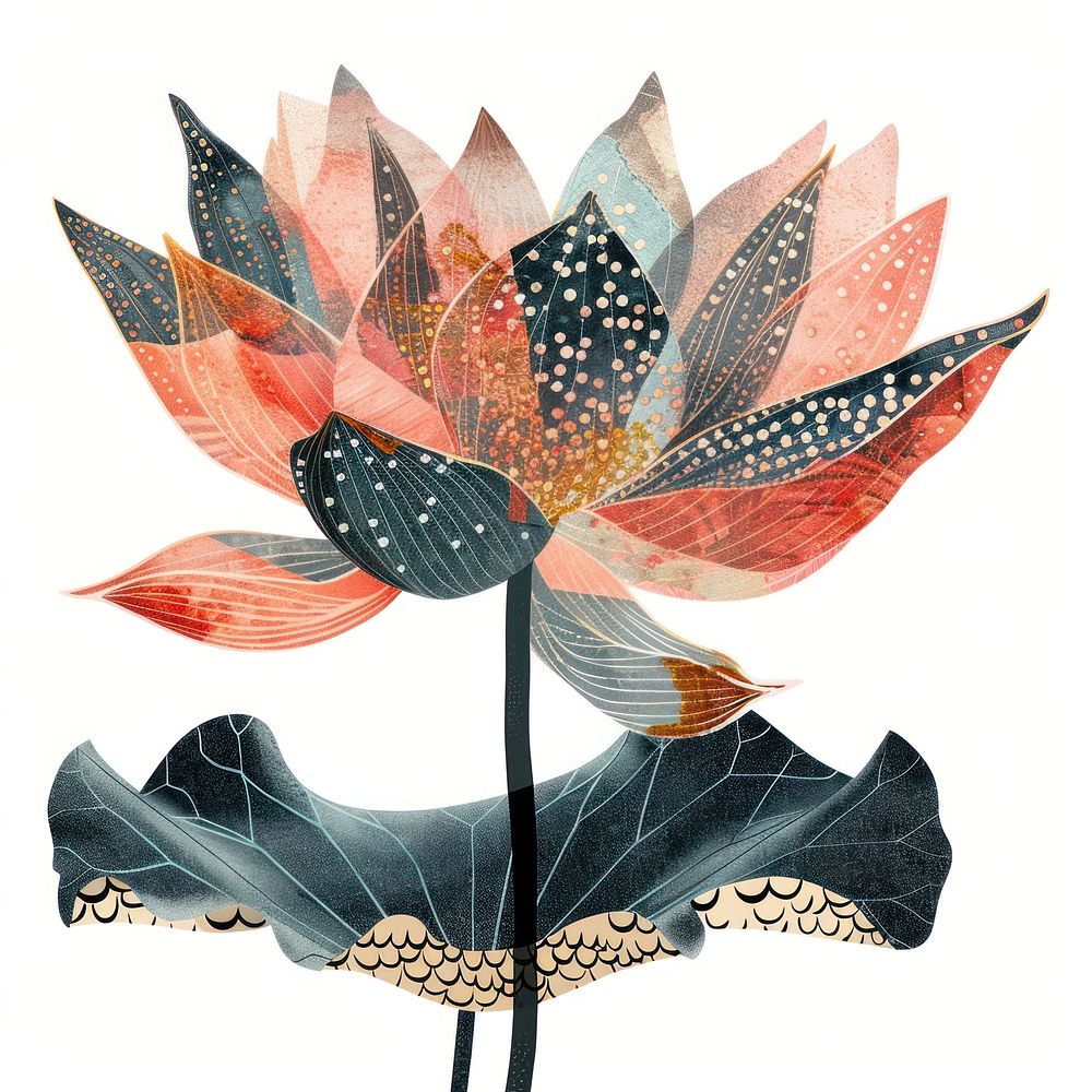 Flower Collage Lotus pattern flower painting.