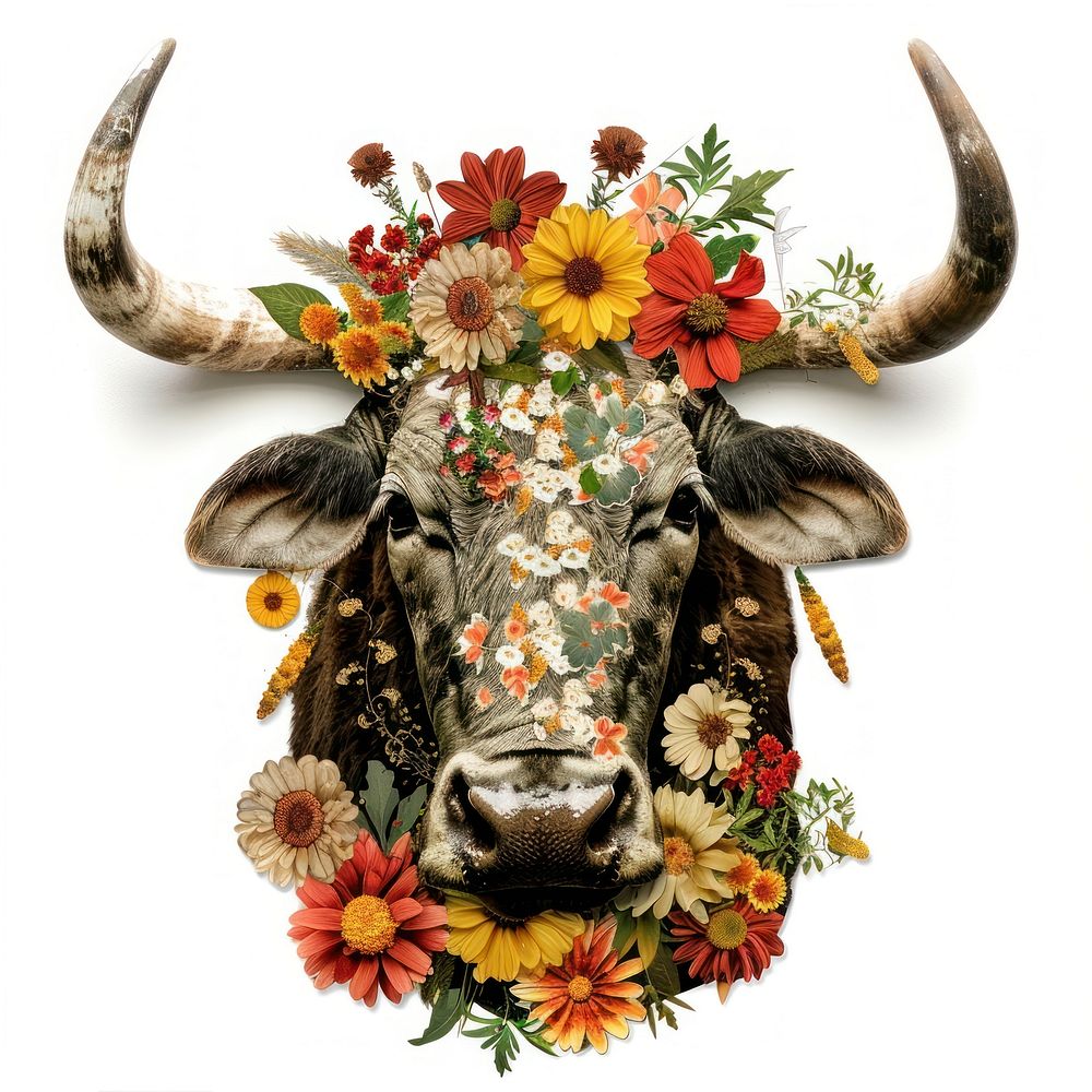 Flower Collage Taurus Zodiac flower bull livestock.