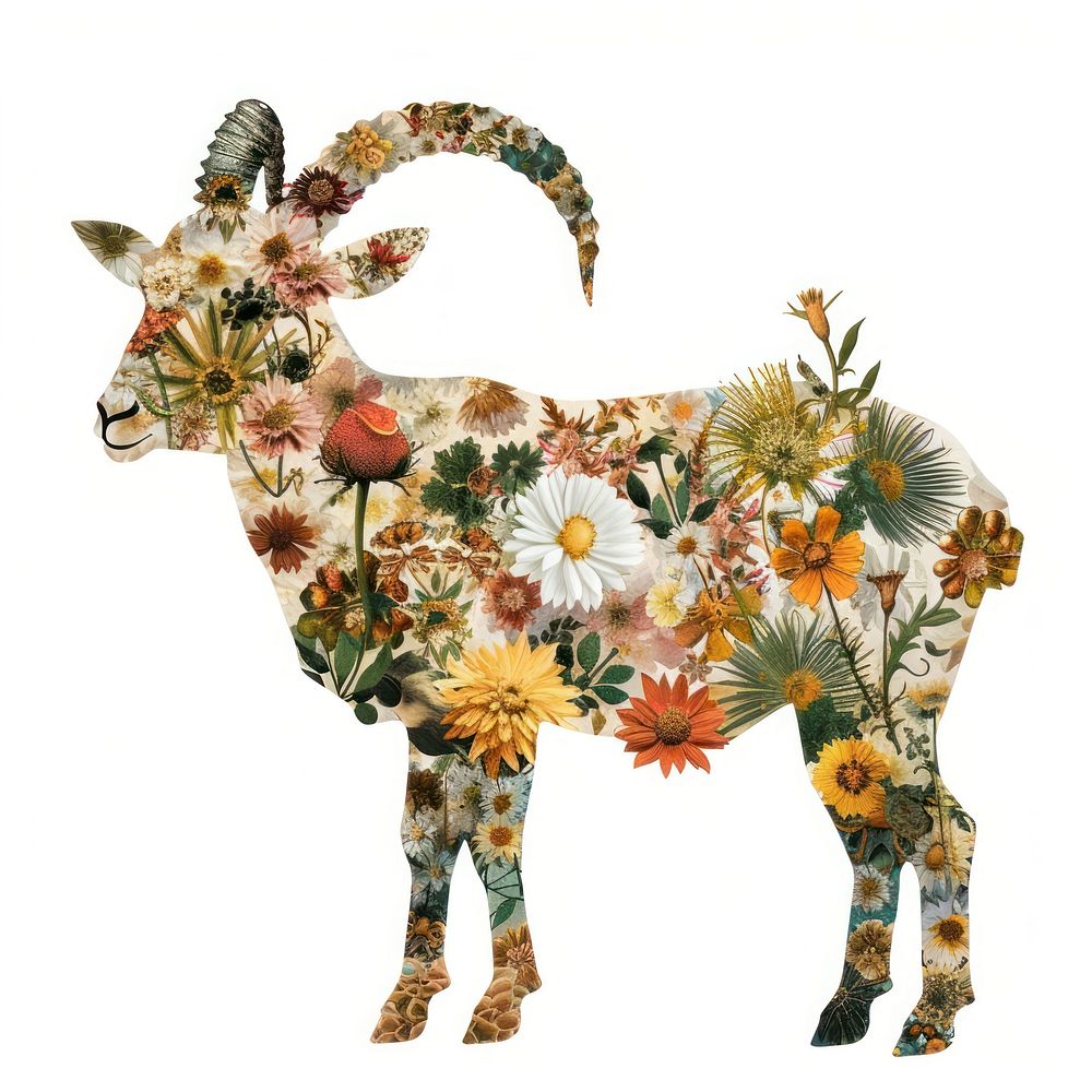 Flower Collage Capricorn Zodiac livestock wildlife animal.