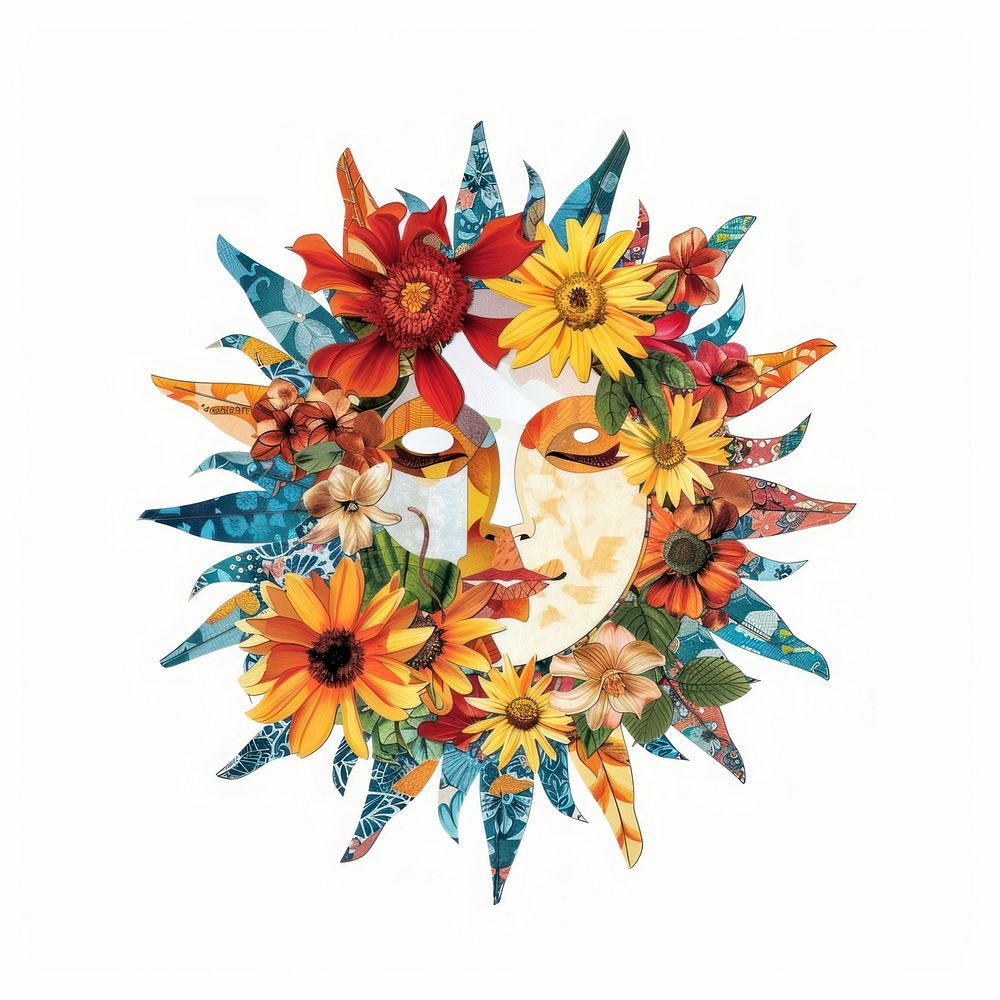 Flower Collage sun wreath art.