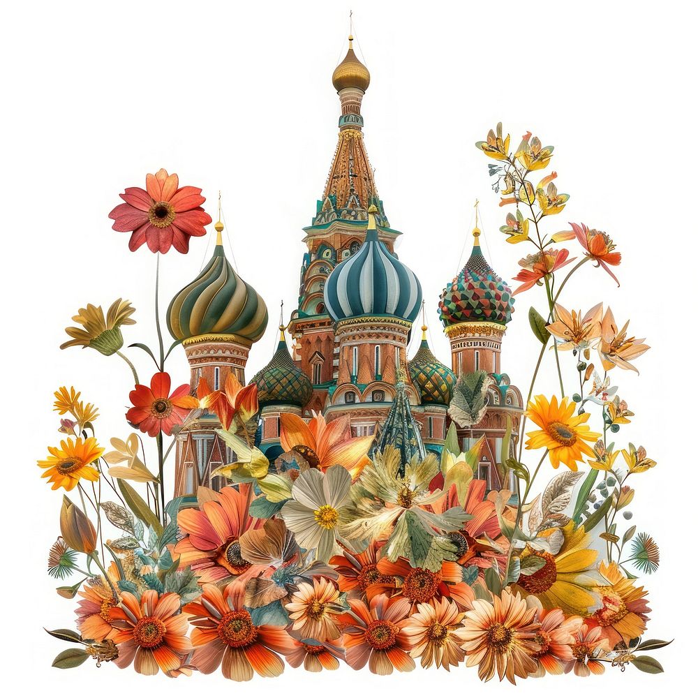 Flower Collage catedral Russia architecture building church.