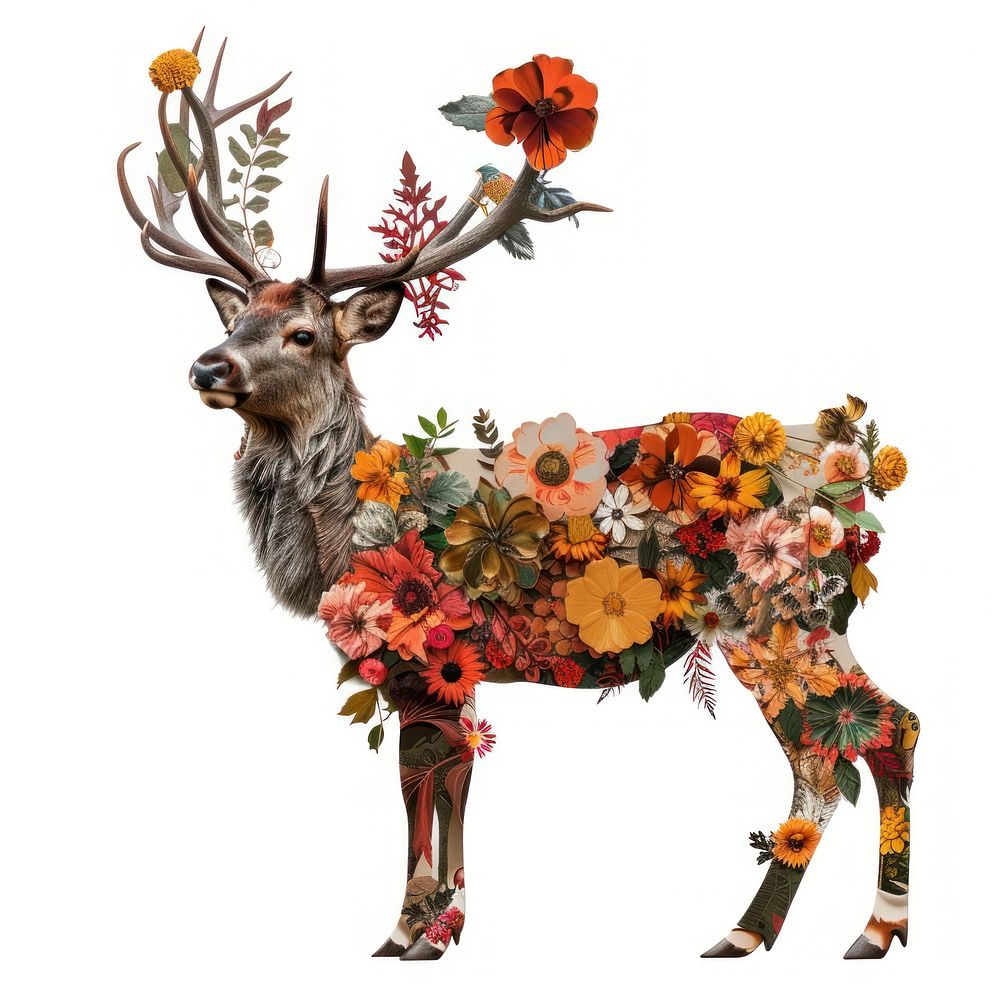 Flower Collage Reindeer wildlife animal mammal.