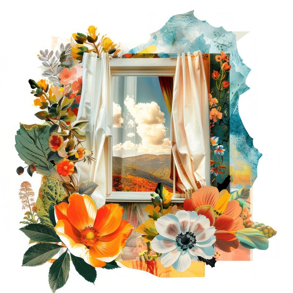 Flower Collage Curtain and window collage pattern flower.