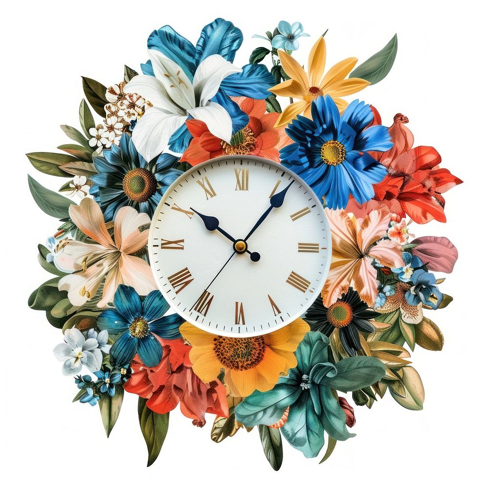 Flower Collage clock Home decor architecture building tower.