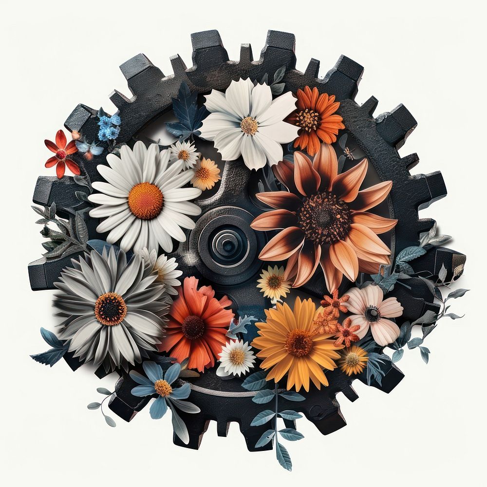 Flower Collage Gear Shaped flower asteraceae blossom.