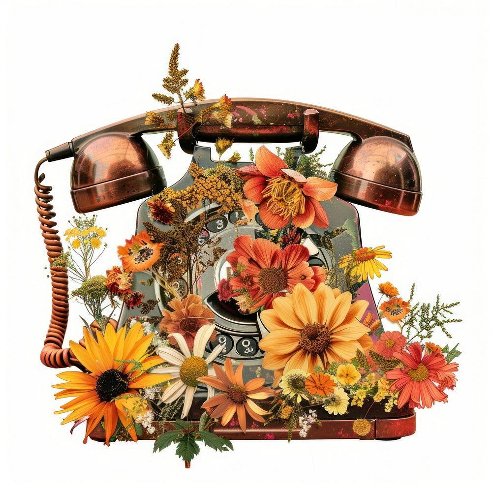 Flower Collage Retro telephone flower electronics asteraceae.