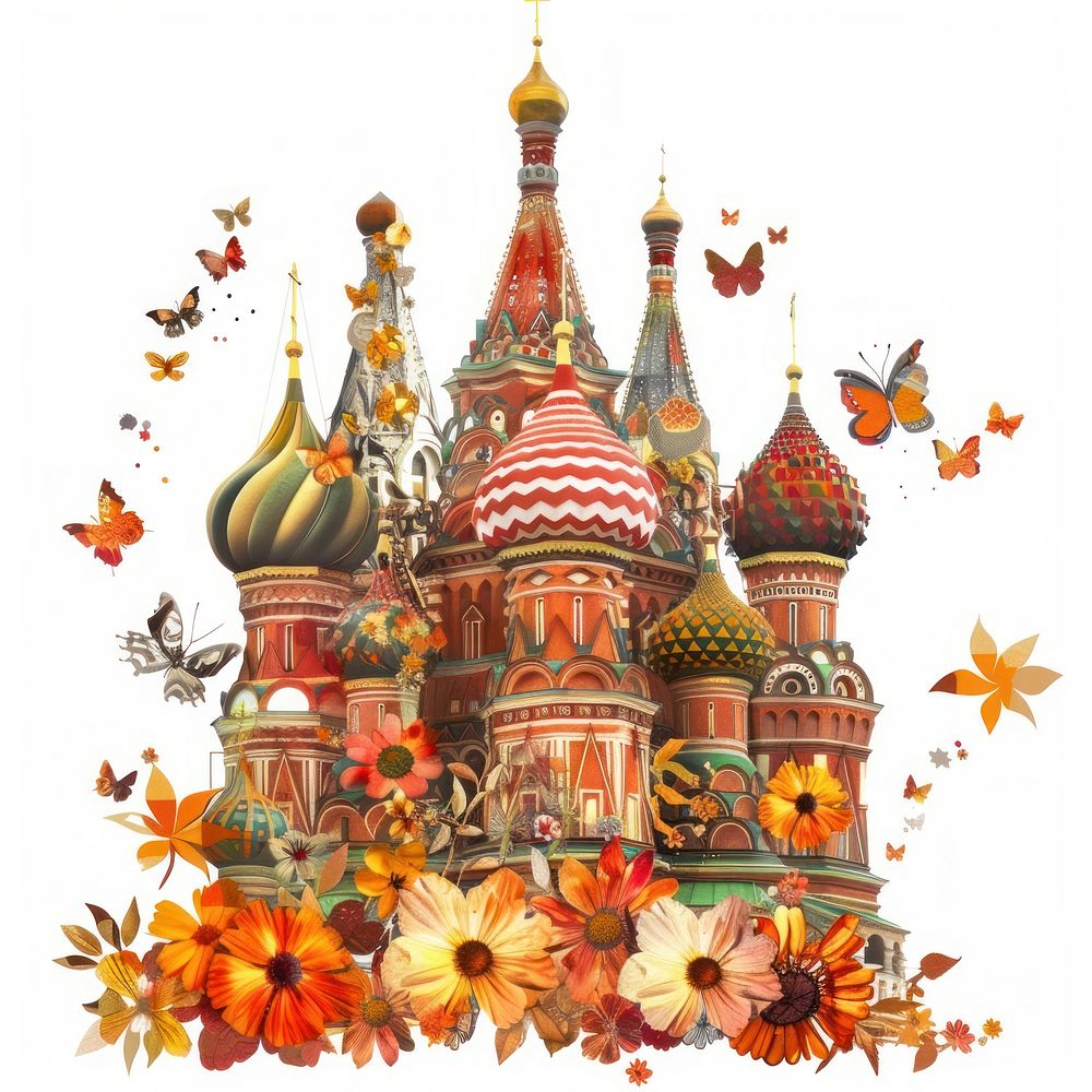 Flower Collage catedral Russia architecture chandelier building.