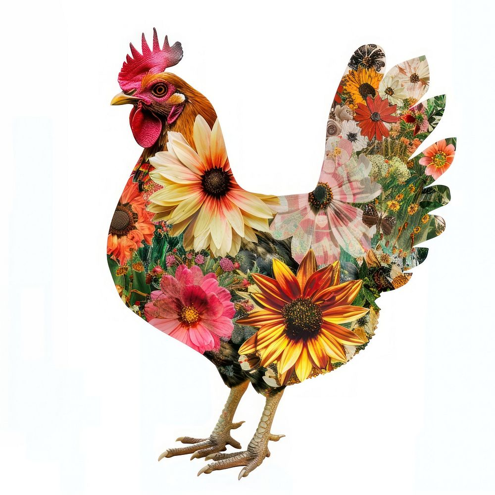 Flower Collage chicken poultry rooster animal.